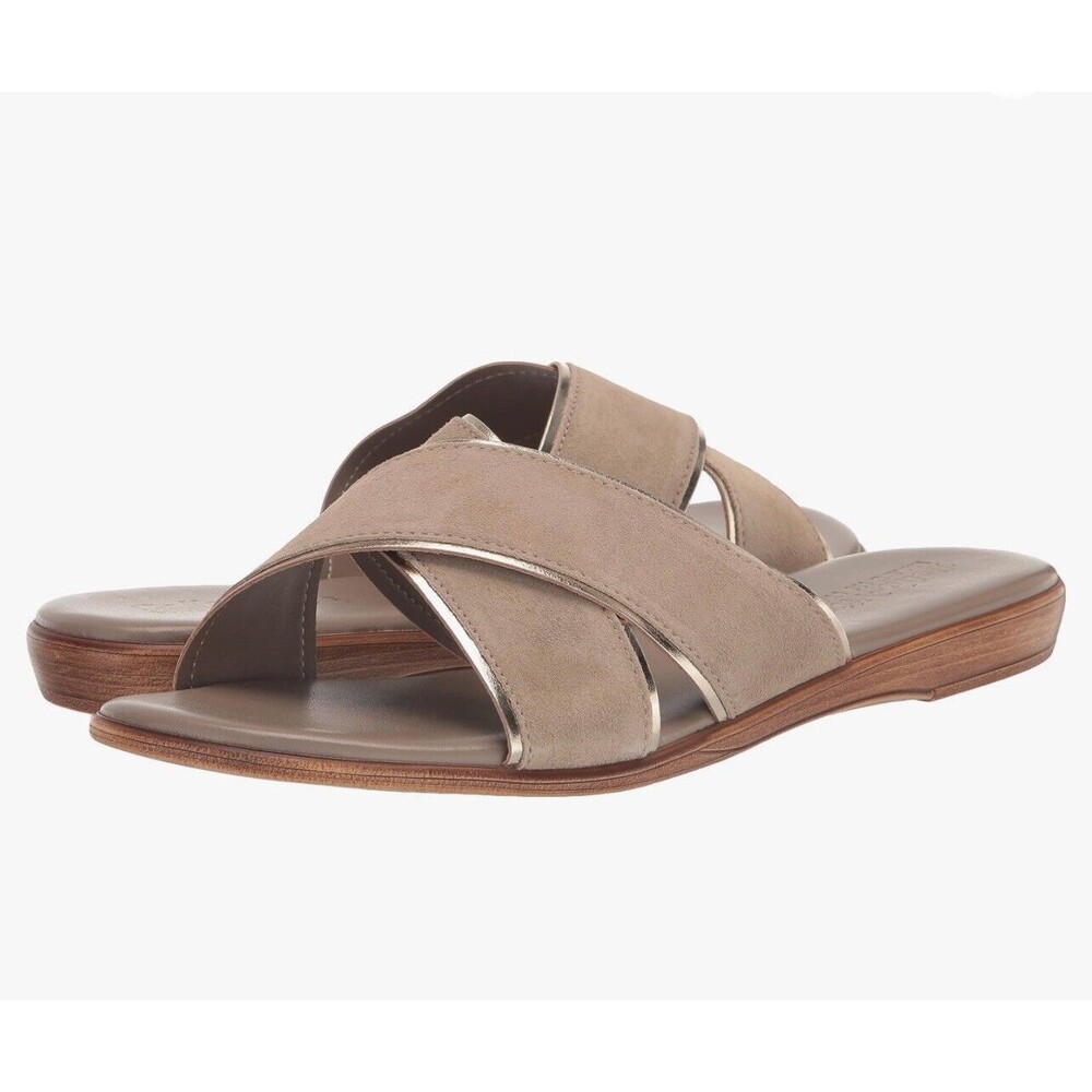 Bella Vita Tab-Italy Crisscross Suede Slide Sandal In Taupe Sz 11W New W/O Tag